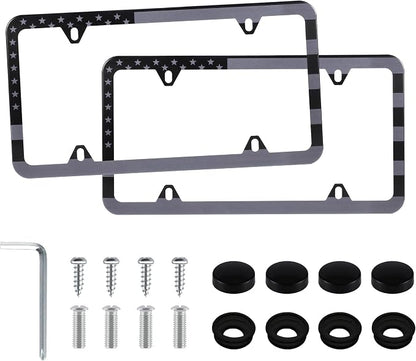 LivTee American Flag License Plate Frames, 4 Holes Stainless Steel License by LivTee