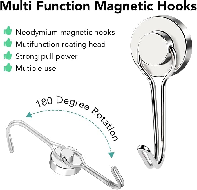 MIKEDE Magnetic Hooks, 40Lbs Heavy Duty Neodymium Magnet Hooks Magnetic Swivel - Image 5
