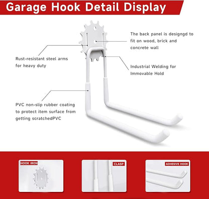 Garage Hooks White 4 Pack, 68-110LB Heavy Duty Steel Storage Utility Hooks - Image 3