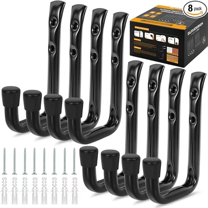 8-Pack Heavy Duty Garage Hook for Hanging 50 lbs, J Utility Hooks for Garage by GURADESIGN