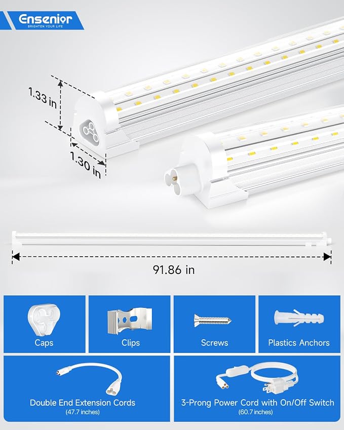 Ensenior 4 Pack 8 FT Led Shop Lights, 6000K Clear White, 10000LM Super Bright - Image 5