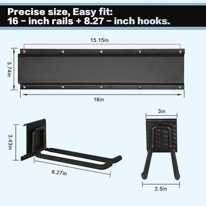 Garage Tool Organizer Wall Mount 32in- 4 Heavy Duty Hooks, 240lbs Capacity - Image 2