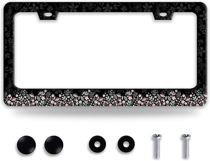 Cute Pink Flowers License Plate Frame Colorful Floral License Plate Frames by NINANMY