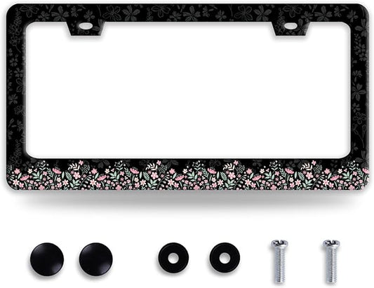 Cute Pink Flowers License Plate Frame Colorful Floral License Plate Frames by NINANMY
