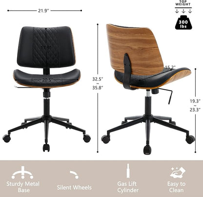 Home Office Chair No Arms with Wheels, Adjustable Height Small Desk Chair - Image 2