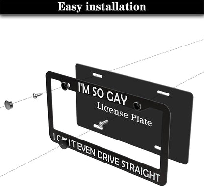 License Plate Frames Black and White Front License Plate Bracket I'm So Gay I - Image 7