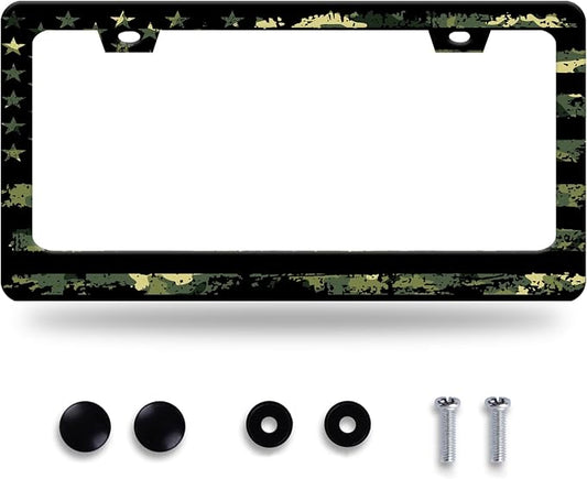 Camo License Plate Frame American Flag License Plate Stainless Steel Funny by GORSNKYE