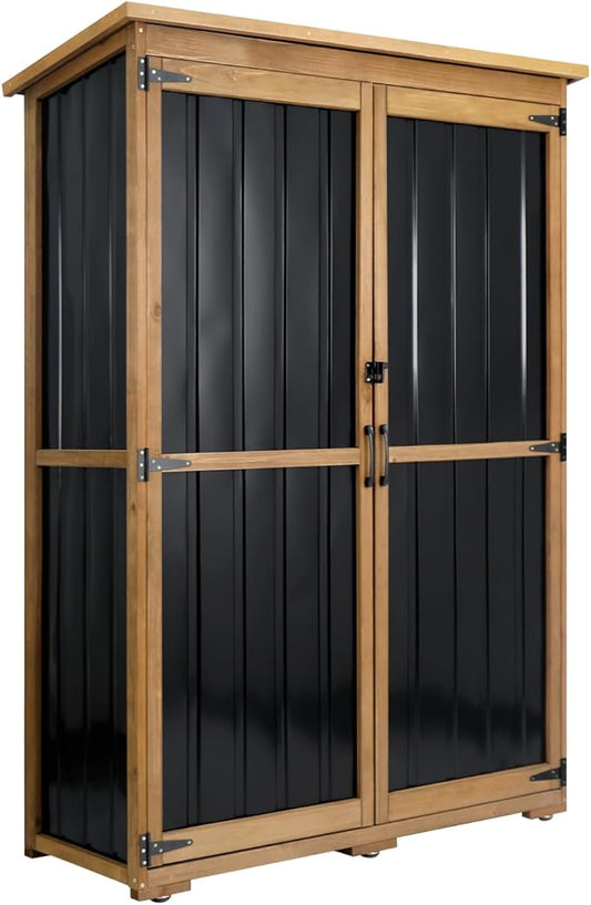Outdoor Storage Cabinet Wood & Metal, Storage Shed Waterproof Double Lock by Ketive
