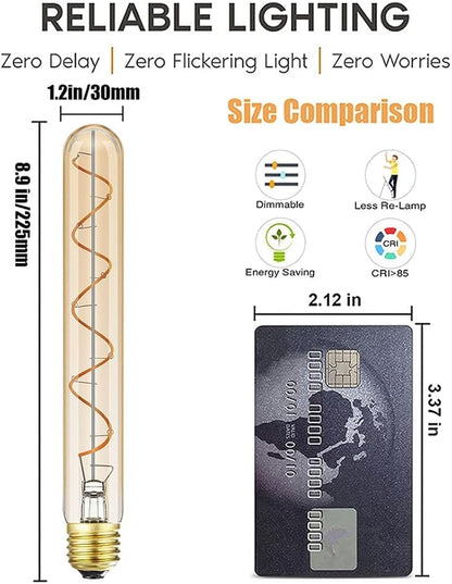 Vintage LED Spiral Filament Bulb T10, 8.9inch Long Tubular Dimmable Edison - Image 8
