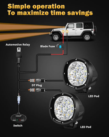 Auxbeam 6 Modes Amber White Round LED Pods, P4 Series 4 Inch 90W Flashing - Image 7