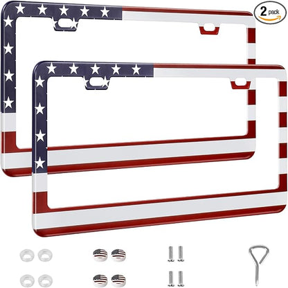 2 Pack License Plate Frames, Stainless Steel Car License Plate Cover Car by QUANQIUFEI