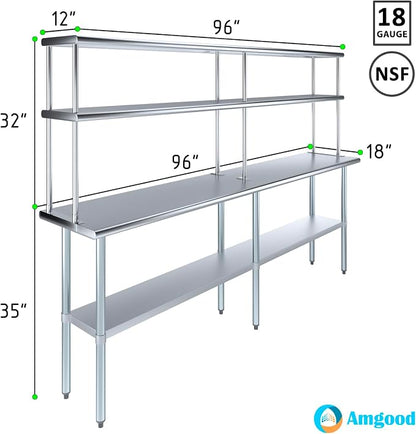 Amgood Stainless Steel Work Table Double Tier Overshelf | Metal Kitchen Prep - Image 3