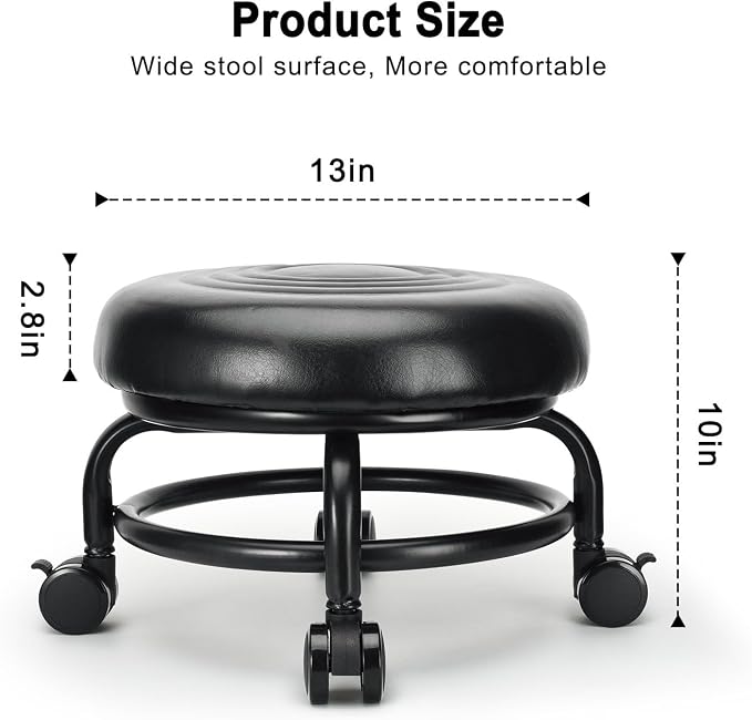 Low Height Rolling Stool Low Roller Stool PU Leather Comfortable Chair - Image 2