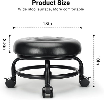 Low Height Rolling Stool Low Roller Stool PU Leather Comfortable Chair - Image 2