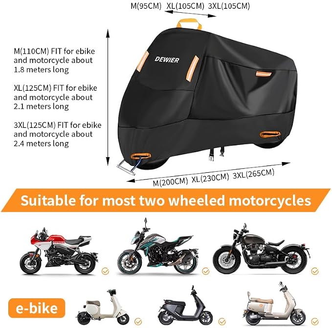 Motorcycle Cover Waterproof Outdoor, 420D Heavy Duty, M 71in, All Season - Image 2