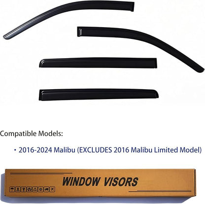 Window Visors Rain Guards fits 2016-2025 Malibu, Out-Channel Window Wind - Image 2