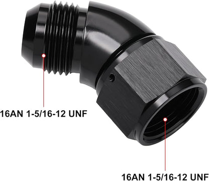 45 Degree 16AN Male to 16AN Female Swivel Full Flow Fitting Adapter Coupler - Image 2
