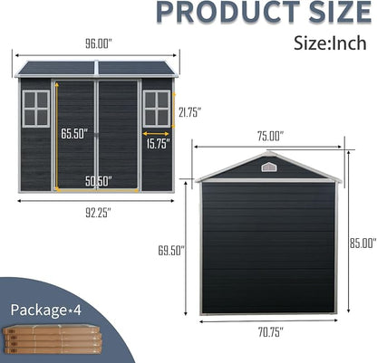8x6 FT Outdoor Storage Shed, Resin Garden Shed - Image 4