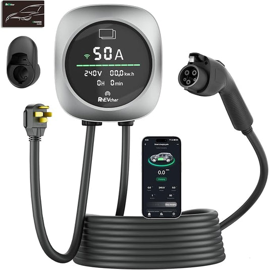 Level 2 EV Charger 50 Amps Smart Motion Sensor Screen Electric Car Charger by RhEVchar