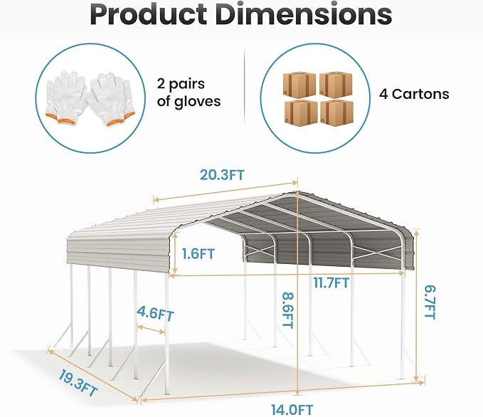 12x20 Carport, Heavy Duty Metal Car Port, All-Weather Protection, Easy Assembly - Image 8