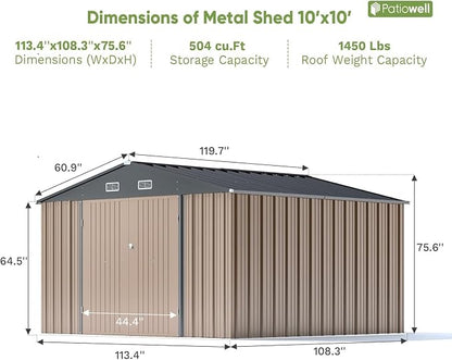 Patiowell 10 x 10 FT Outdoor Storage Shed, Metal Yard Shed - Image 5