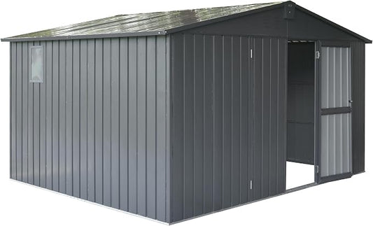IKERY Large Galvanized Steel Storage Shed 11' x 9' by IKERY