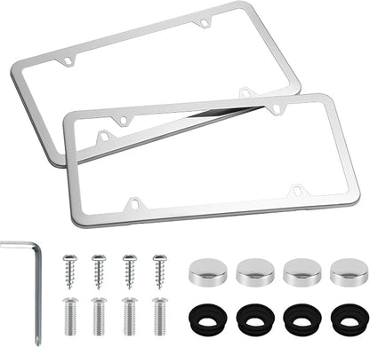 LivTee Chrome License Plate Frames, 4 Holes Stainless Steel License Plate Covers by LivTee