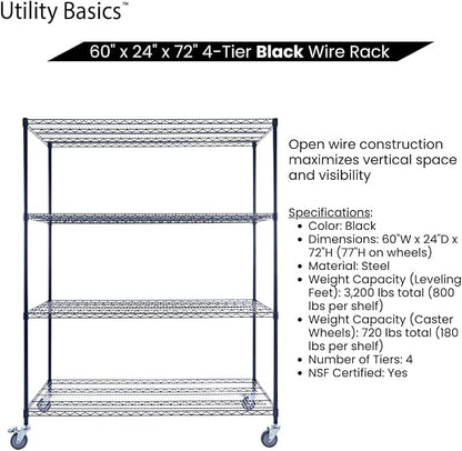 60"x24"x72" Premium Metal Steel 4-Tier Wire Shelving NSF 3200 LBS MAX Capacity - Image 6
