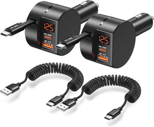 Retractable Car Charger USB C, OKRAY 78W 3-Port 12v Cigarette Lighter Adapter by OKRAY
