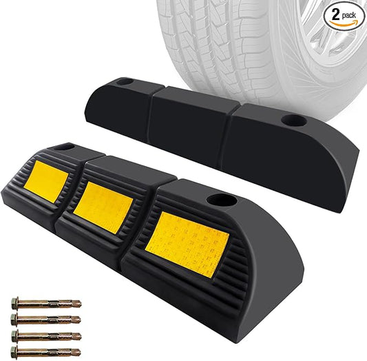 Parking Stopper for Garage Floor, Heavy Duty Rubber Car Wheel Curb Stoppers by Vacallity