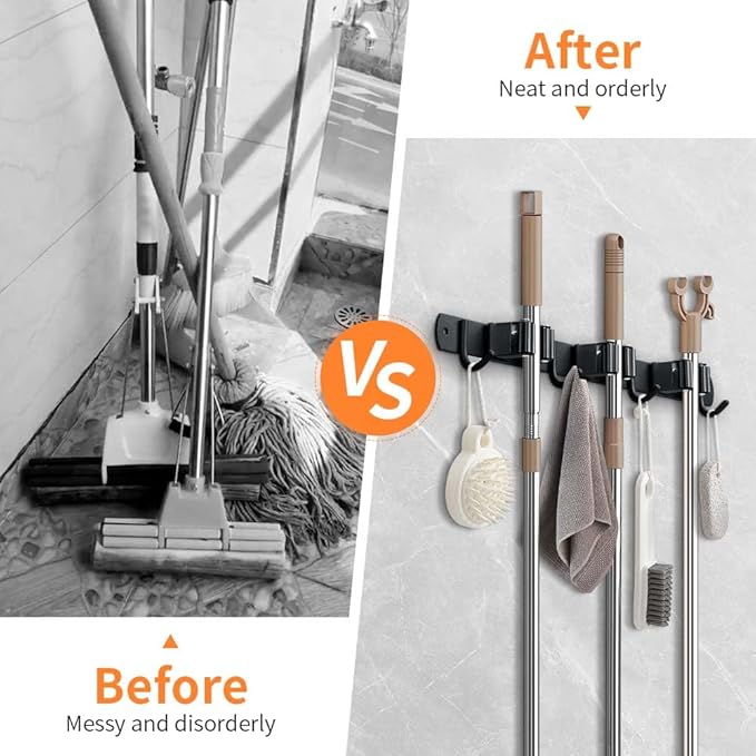 Broom Hanger and Mop Holder, Heavy Duty Garden Tool Organizer Rack Rake and - Image 3
