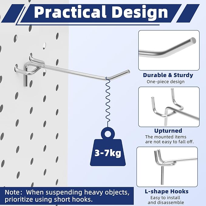 100 Pack Pegboard Hooks Heavy Duty 2 4 6 Inch Pegboard Hooks 1/8 Stainless - Image 3