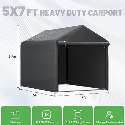 EROMMY 5x7 FT Carport Storage Shed, Heavy Duty Outdoor Storage Shed - Image 2