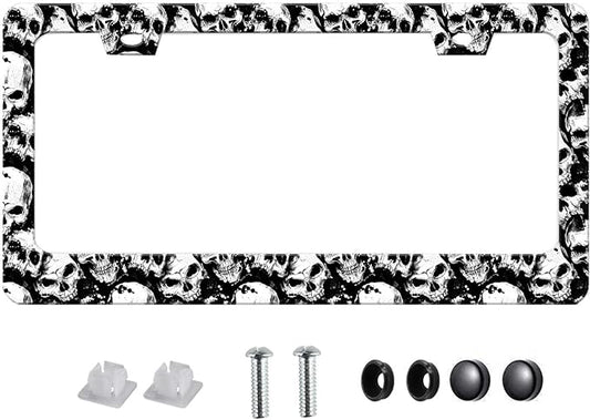 Skull License Plate Frame Black and White Skull License Plate Holder Cool Auto by Unknown