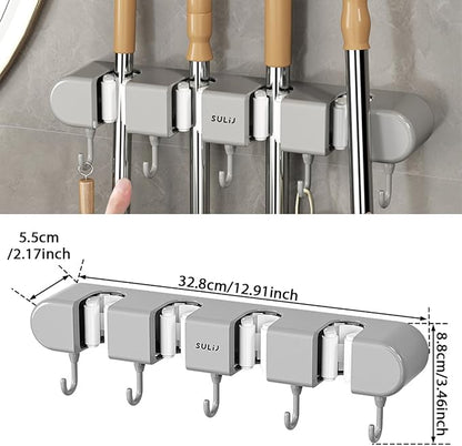 3PCS Broom Mop Holder with Hooks Wall Mounted Broom Storage Rack No Drilling - Image 8