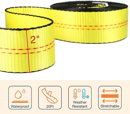 2 Pack Tow Strap 2" x 20 ft 20000 lbs Break Strength Kinetic Recovery Tow Rope - Image 5