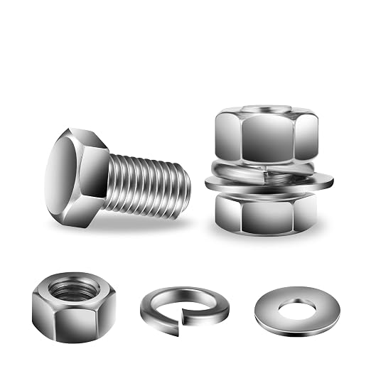 1/4-20 x 3/4" Hex Head Screw Bolt, Flat & Lock Washers, Fully Threaded by SGTZH