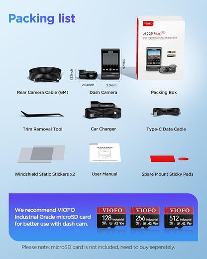 VIOFO A229 Plus Dash Cam Front and Rear, Dual STARVIS 2 Sensors, 2 Channel HDR - Image 8