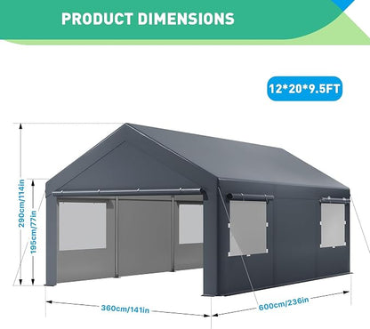 12X20 Ft Heavy Duty Carport Canopy, Portable Garage, Car Tents, Reinforced - Image 2
