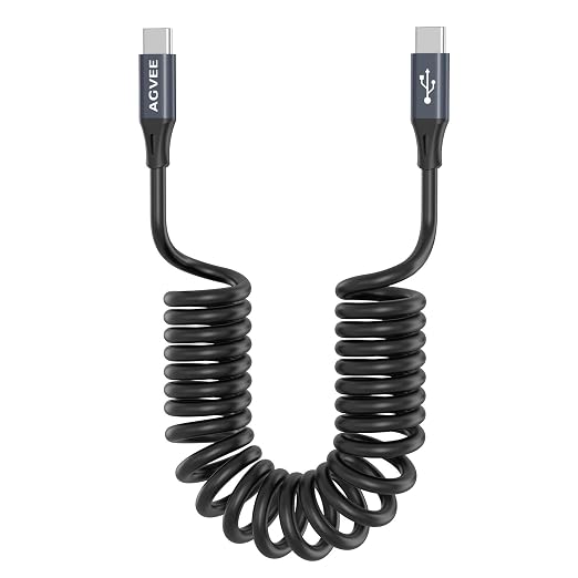 AGVEE 5ft Coiled Short USB-C to USB-C Charging Cable 60W PD Fast Charger Cord by AGVEE