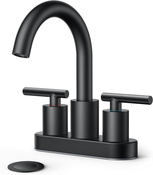 FORIOUS 4 Inch Centerset Bathroom Faucet Black 2 Hole, Two Handle Matte Black 4 by FORIOUS
