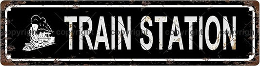 TRAIN STATION Vintage Metal Tin Sign, Street Sign, Home Decor, Room Decor by Unknown