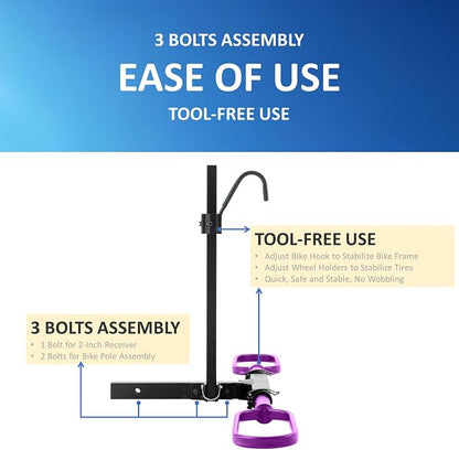 Trailer Hitch Bike Rack for Car 1 Bike, E Bike Carrier Hitch Mount, Fat-Tire - Image 5