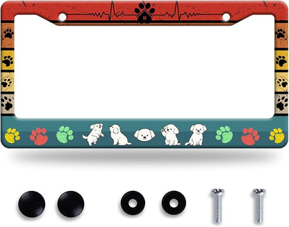 Dog License Plate Frame Cute Dog Paws License Plate Stainless Steel Animal by GORSNKYE