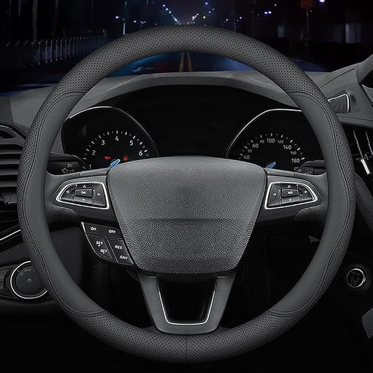 New Nappa Leather car Steering Wheel Cover, Universal 15 inch Black by HAOTULE