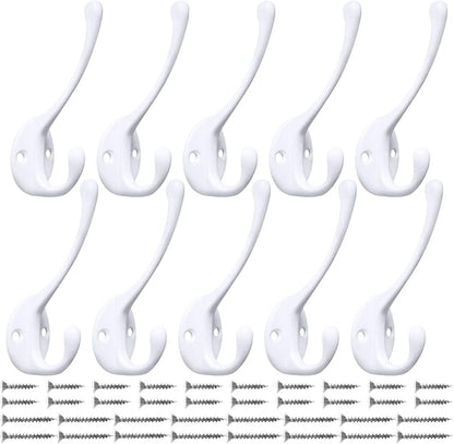 10 Pack Heavy Duty Dual Coat Hooks Wall Mounted by IBosins