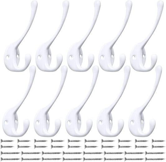 10 Pack Heavy Duty Dual Coat Hooks Wall Mounted by IBosins
