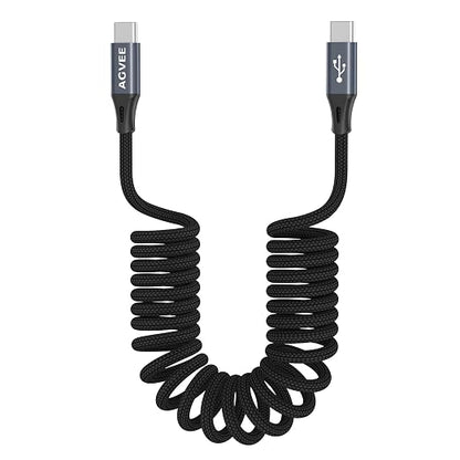 AGVEE 3ft Coiled Short USB-C to USB-C Charging Cable 60W PD Fast Charger Cord by AGVEE
