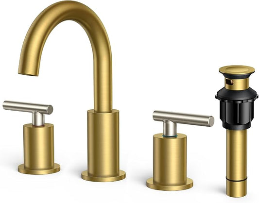 FORIOUS Brushed Nickel and Gold Bathroom Faucet 3 Hole, Lead-Free 8 in by FORIOUS