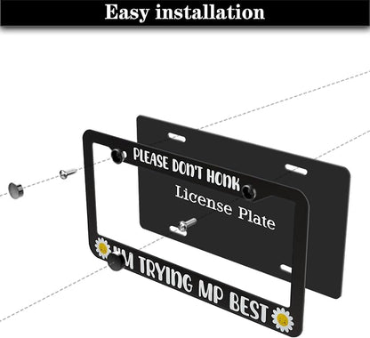 License Plate Cover Black and White License Plate Frames Please Don’t Honk I'm - Image 7